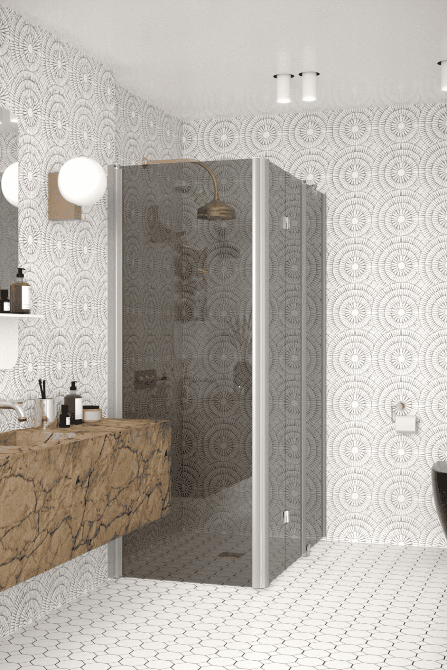 Shower enclosure Hietakari Infinia 258, aluminium frame, grey tinted glass Shower enclosure Hietakari Infinia 258, aluminium frame, grey tinted glass