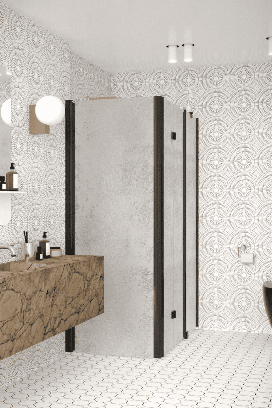 Shower enclosure Hietakari Infinia 258, black frame, Chinchilla patterned glass Shower enclosure Hietakari Infinia 258, black frame, Chinchilla patterned glass