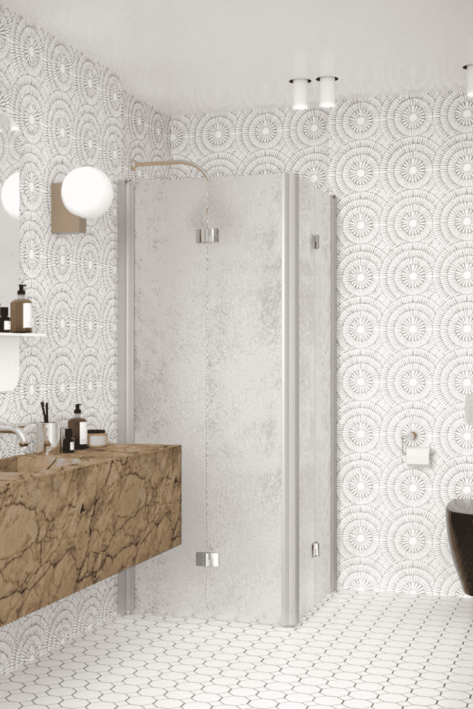 Shower enclosure Hietakari Infinia 259, aluminium frame, Chinchilla patterned glass Shower enclosure Hietakari Infinia 259, aluminium frame, Chinchilla patterned glass