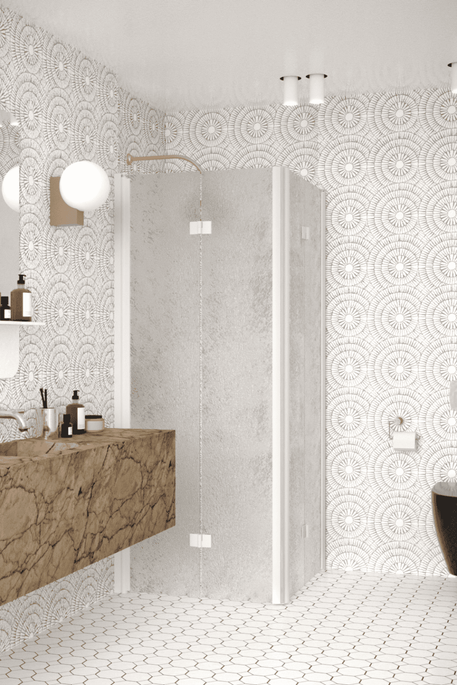 Shower enclosure Hietakari Infinia 259, white frame, Chinchilla patterned glass Shower enclosure Hietakari Infinia 259, white frame, Chinchilla patterned glass