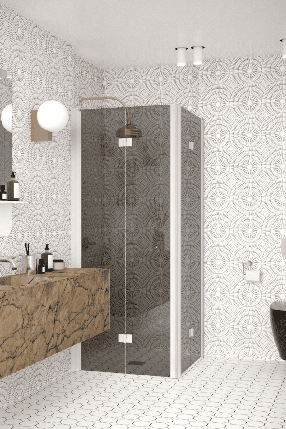 Shower enclosure Hietakari Infinia 259, white frame, grey tinted glass Shower enclosure Hietakari Infinia 259, white frame, grey tinted glass