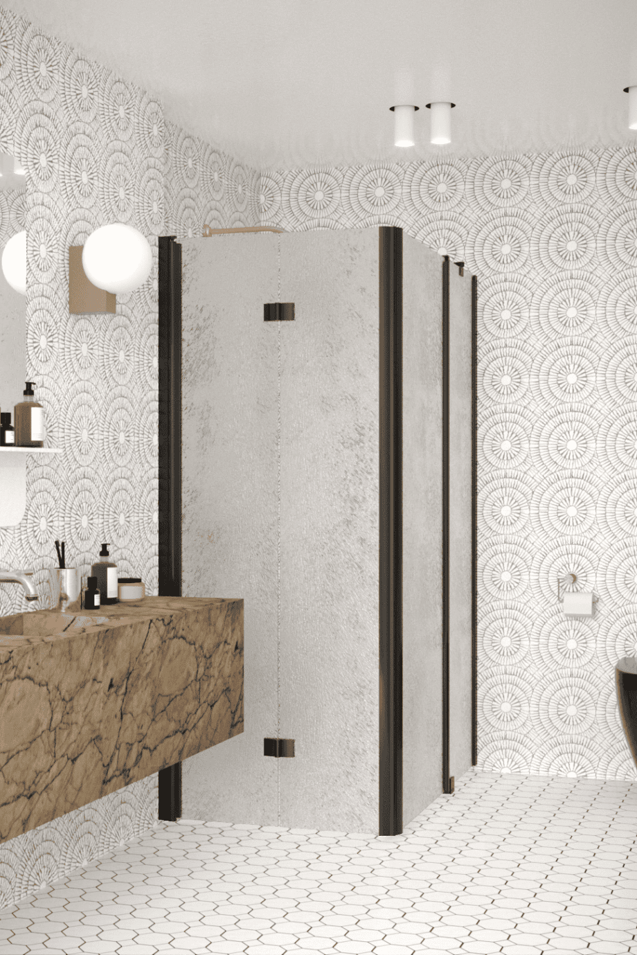 Shower enclosure Hietakari Infinia 260, black frame, Chinchilla patterned glass Shower enclosure Hietakari Infinia 260, black frame, Chinchilla patterned glass
