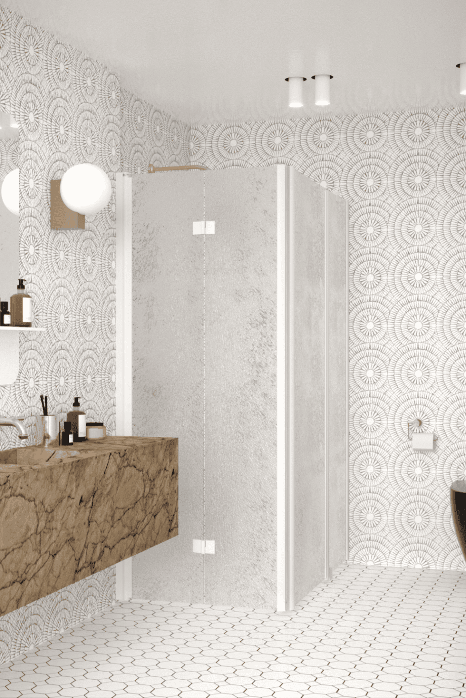 Shower enclosure Hietakari Infinia 260, white frame, Chinchilla patterned glass Shower enclosure Hietakari Infinia 260, white frame, Chinchilla patterned glass
