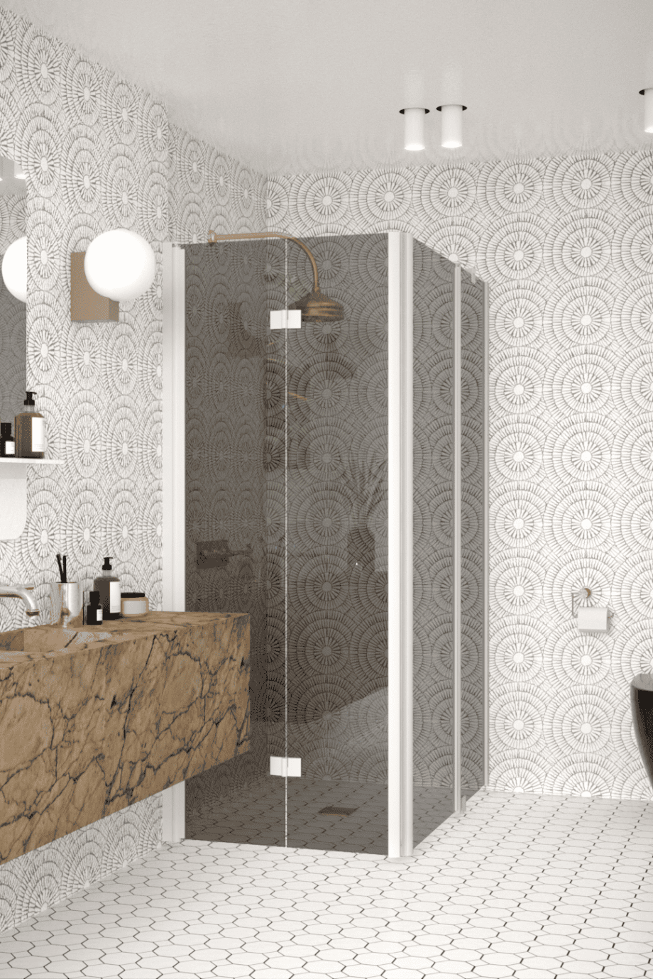 Shower enclosure Hietakari Infinia 260, white frame, grey tinted glass Shower enclosure Hietakari Infinia 260, white frame, grey tinted glass