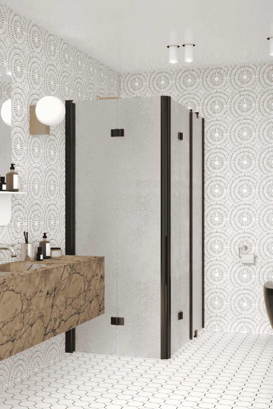 Shower enclosure Hietakari Infinia 261, black frame, Chinchilla patterned glass Shower enclosure Hietakari Infinia 261, black frame, Chinchilla patterned glass