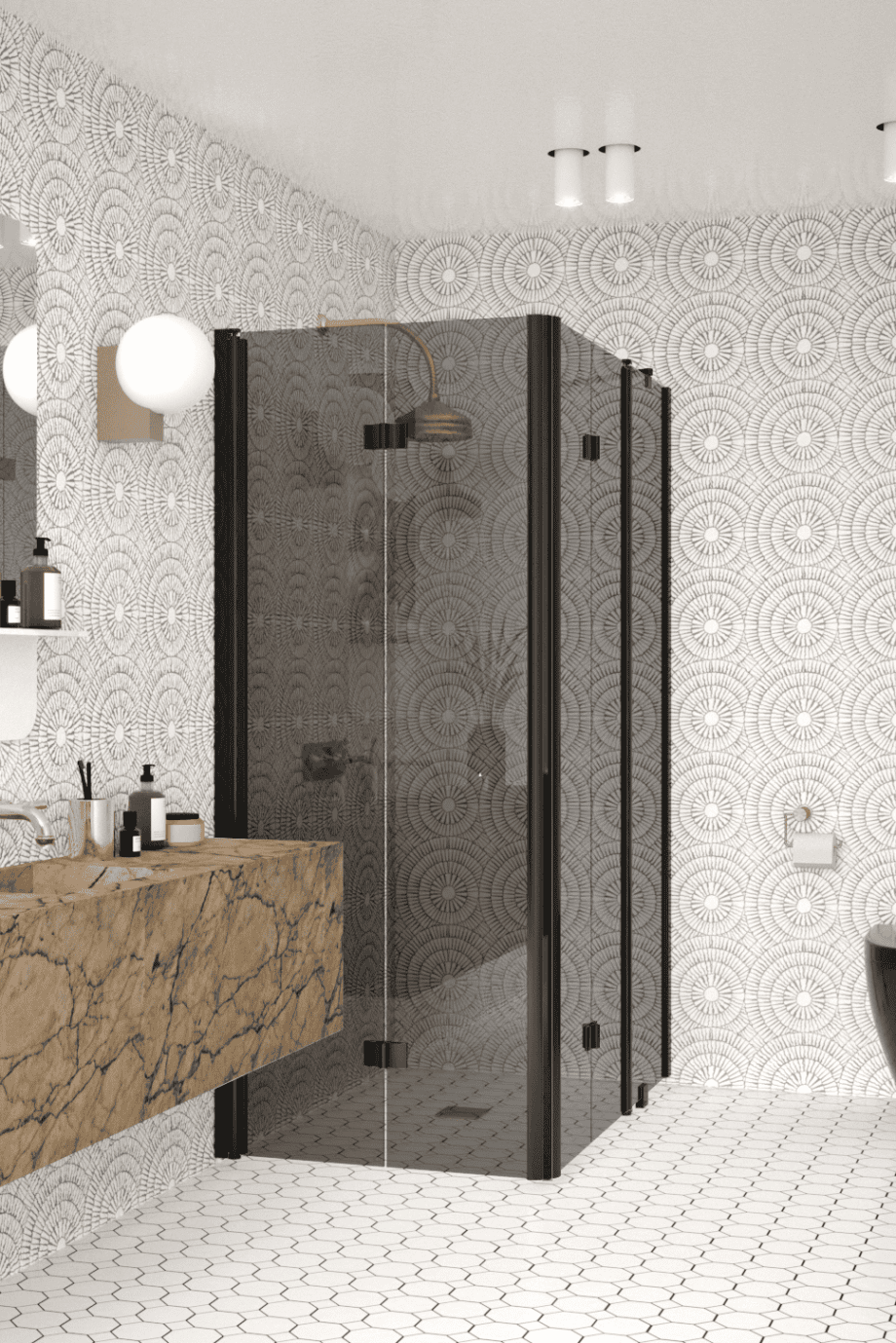 Shower enclosure Hietakari Infinia 261, black frame, grey tinted glass Shower enclosure Hietakari Infinia 261, black frame, grey tinted glass