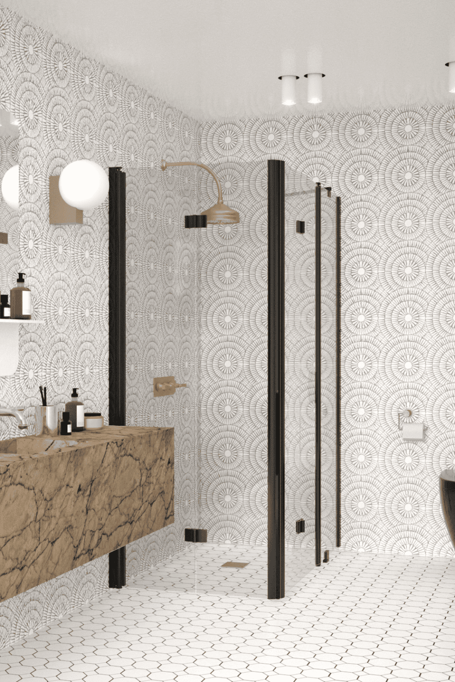 Shower enclosure Hietakari Infinia 261, black frame, clear glass Shower enclosure Hietakari Infinia 261, folding door + folding door with fixed part – 5