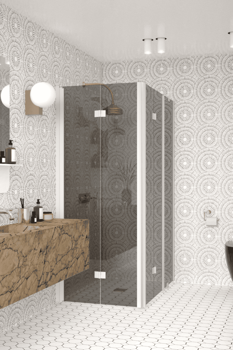 Shower enclosure Hietakari Infinia 261, white frame, grey tinted glass Shower enclosure Hietakari Infinia 261, white frame, grey tinted glass