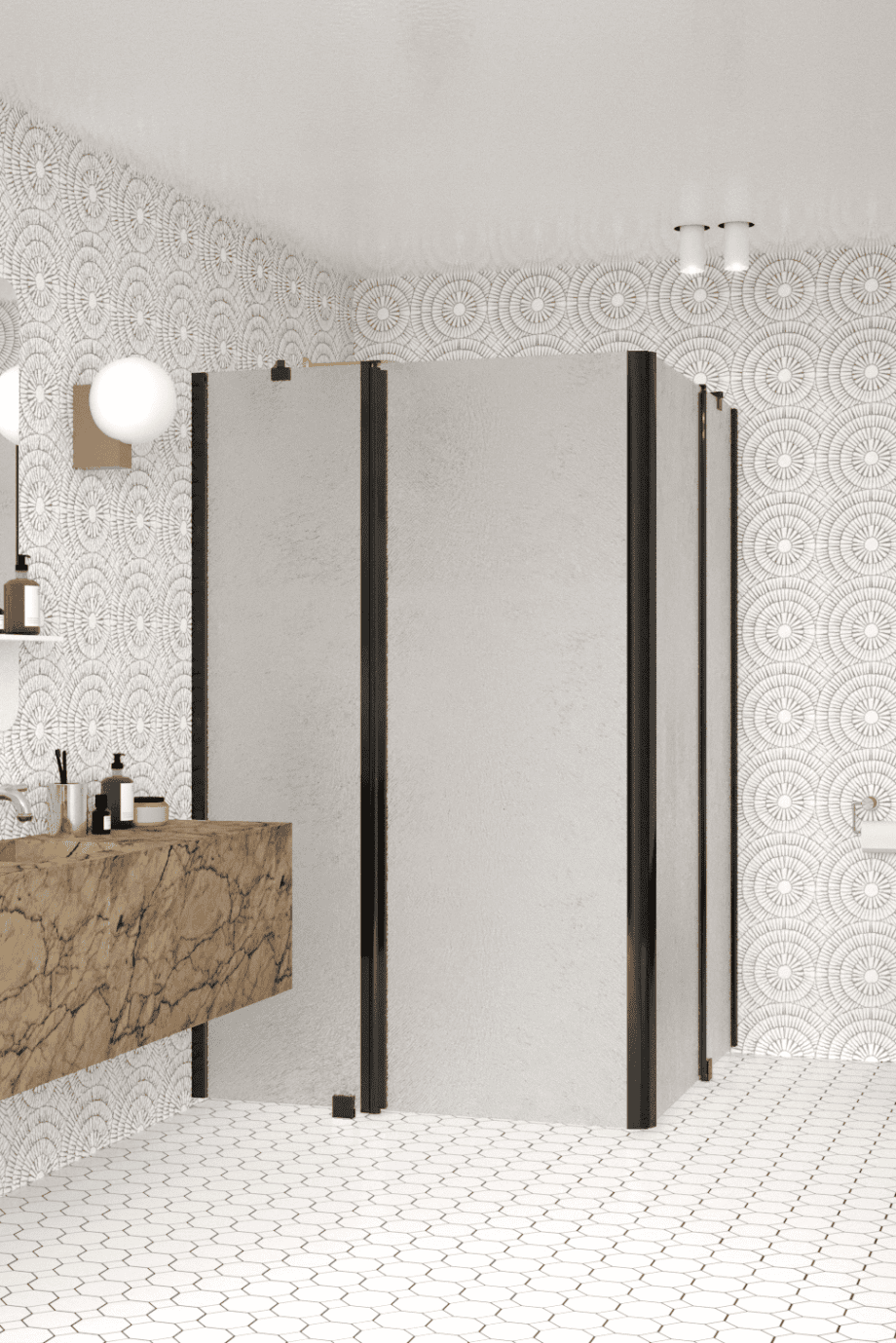 Shower enclosure Hietakari Infinia 262, black frame, Chinchilla patterned glass Shower enclosure Hietakari Infinia 262, black frame, Chinchilla patterned glass