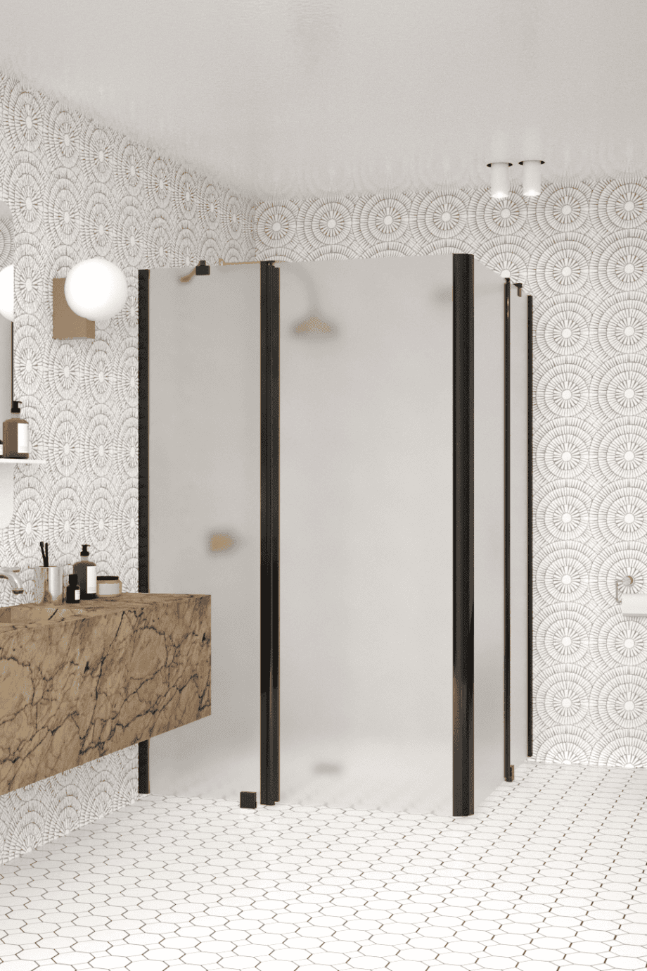Shower enclosure Hietakari Infinia 262, black frame, satin frosted glass Shower enclosure Hietakari Infinia 262, black frame, satin frosted glass