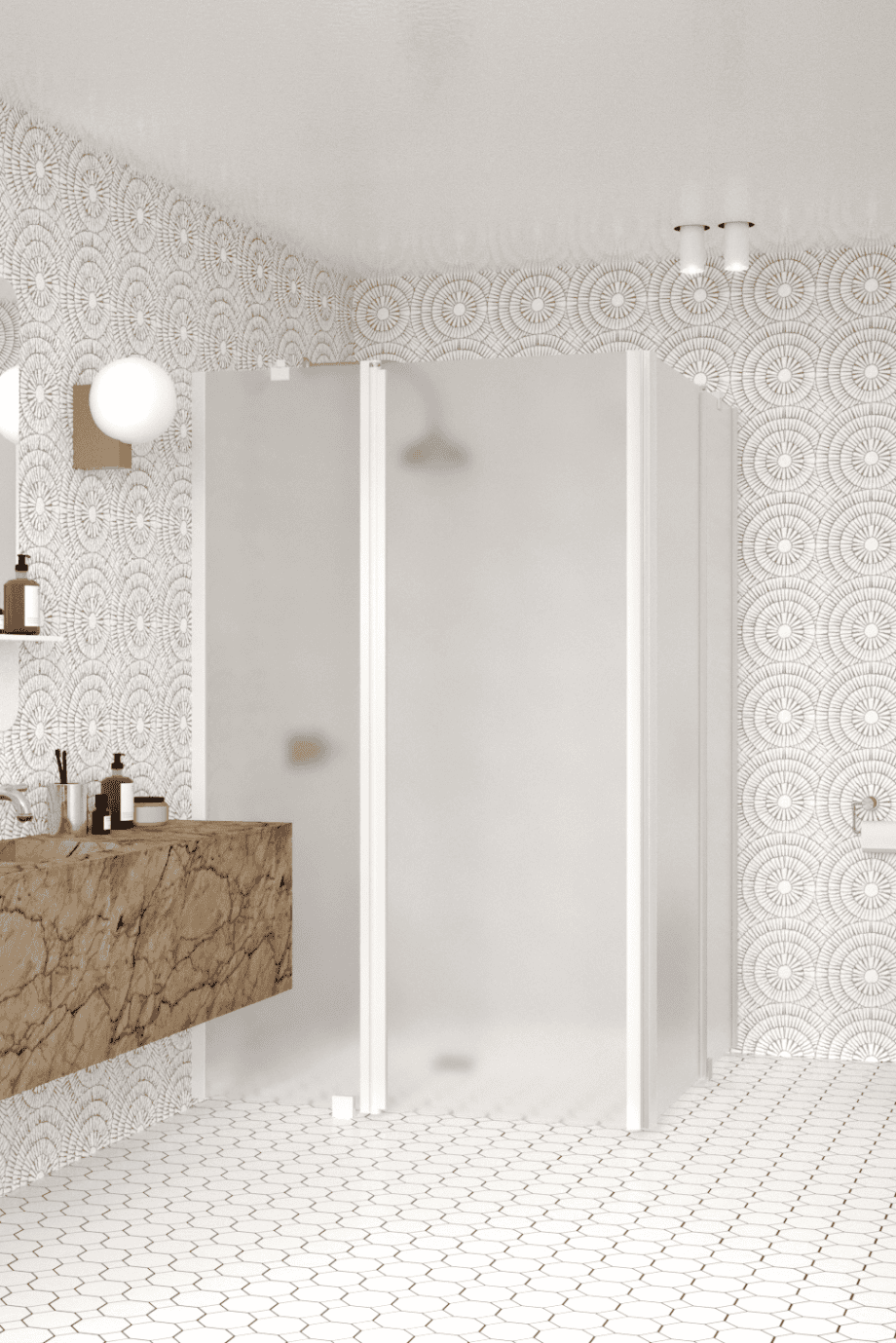 Shower enclosure Hietakari Infinia 262, white frame, satin frosted glass Shower enclosure Hietakari Infinia 262, white frame, satin frosted glass