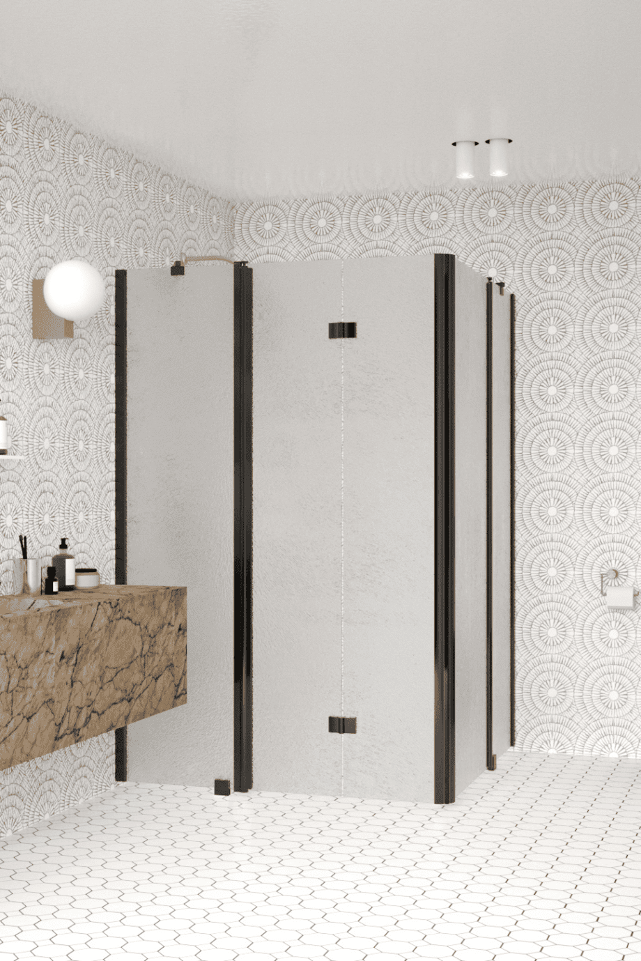 Shower enclosure Hietakari Infinia 263, black frame, Chinchilla patterned glass Shower enclosure Hietakari Infinia 263, black frame, Chinchilla patterned glass