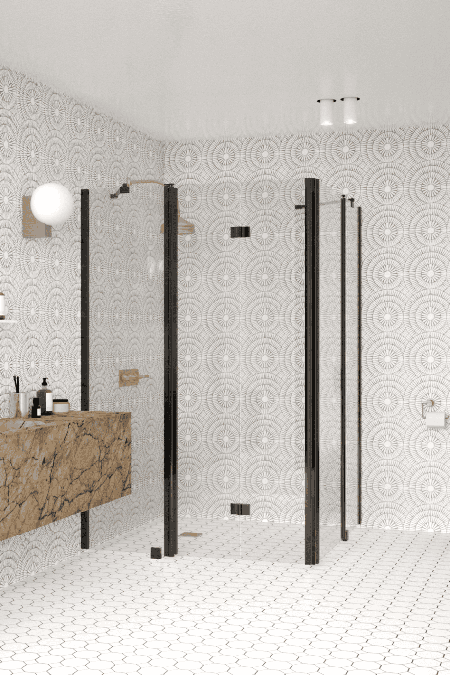 Shower enclosure Hietakari Infinia 263, black frame, clear glass Shower enclosure Hietakari Infinia 263, hinged door with fixed part + folding door with fixed part – 5