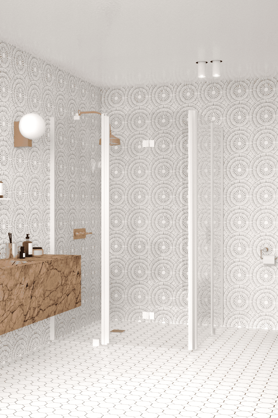 Shower enclosure Hietakari Infinia 263, hinged door with fixed part + folding door with fixed part
