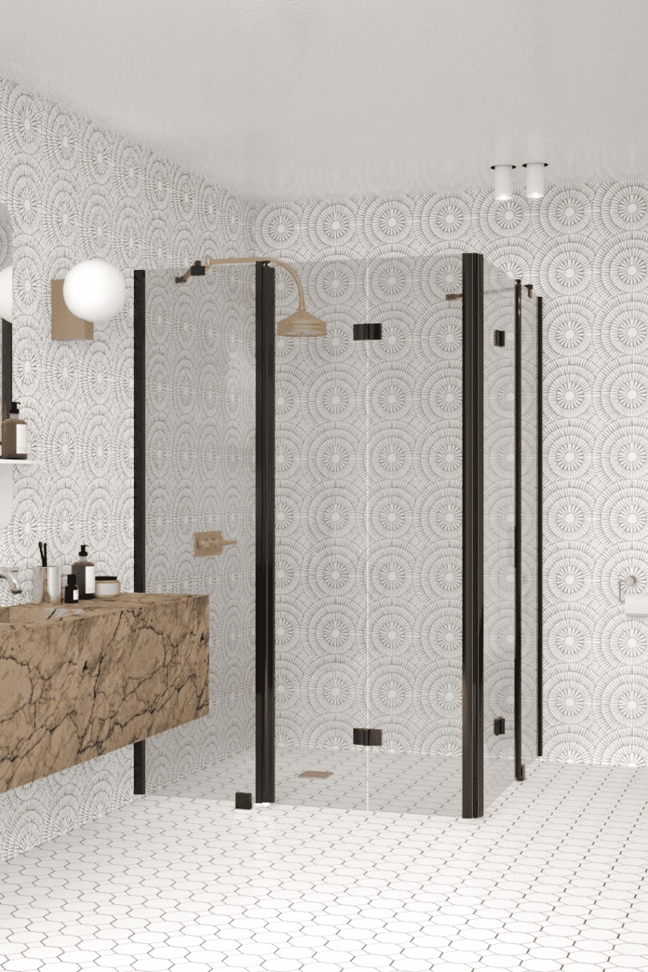 Shower enclosure Hietakari Infinia 264, black frame, clear glass Shower enclosure Hietakari Infinia 264, folding door with fixed part + folding door with fixed part – 5
