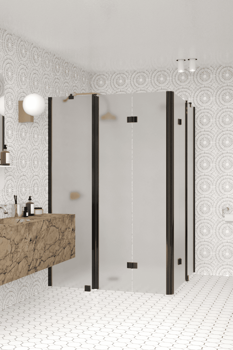 Shower enclosure Hietakari Infinia 264, black frame, satin frosted glass Shower enclosure Hietakari Infinia 264, black frame, satin frosted glass