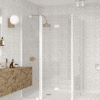 Shower enclosure Hietakari Infinia 264, white frame, clear glass Shower enclosure Hietakari Infinia 264, folding door with fixed part + folding door with fixed part