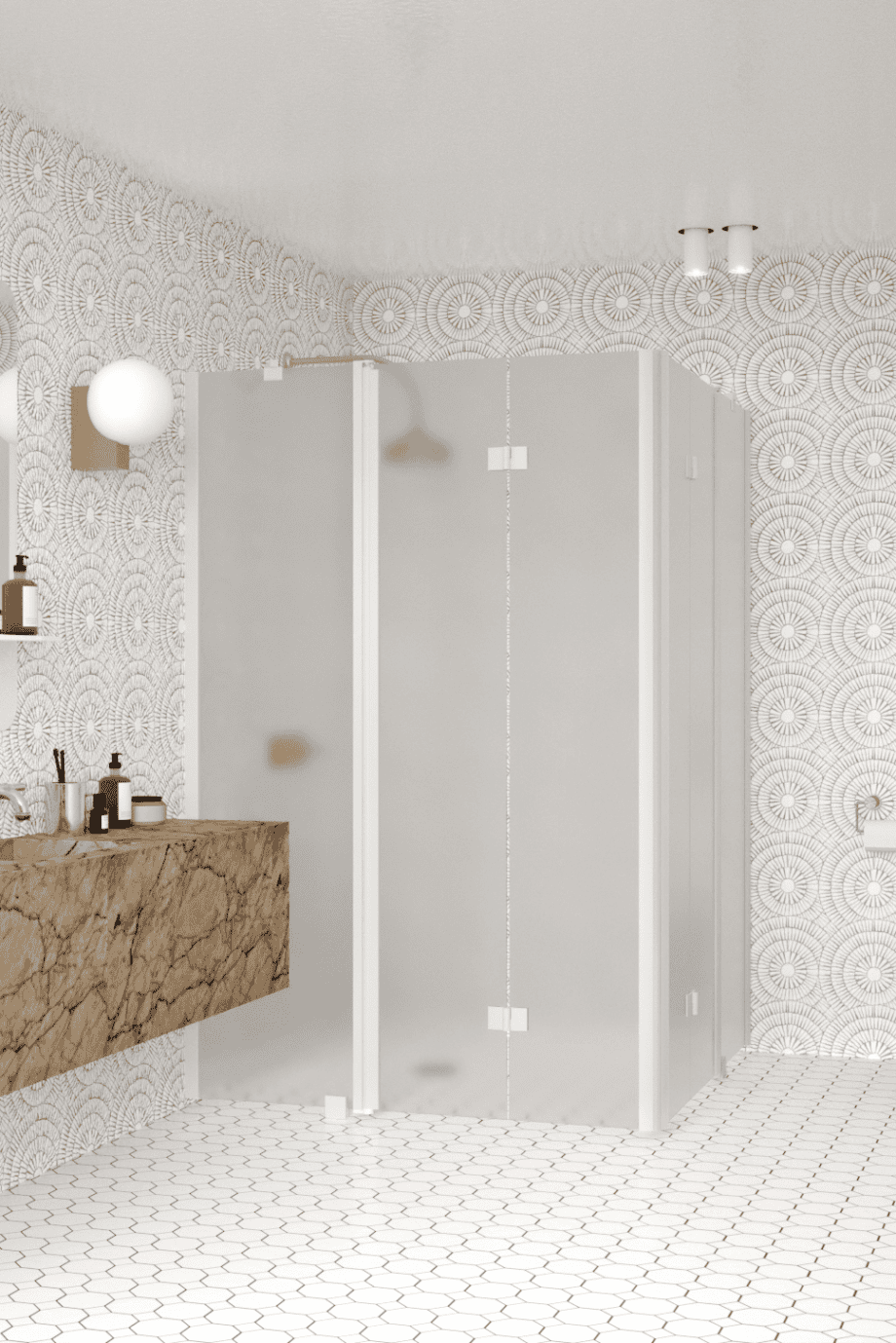 Shower enclosure Hietakari Infinia 264, white frame, satin frosted glass Shower enclosure Hietakari Infinia 264, white frame, satin frosted glass