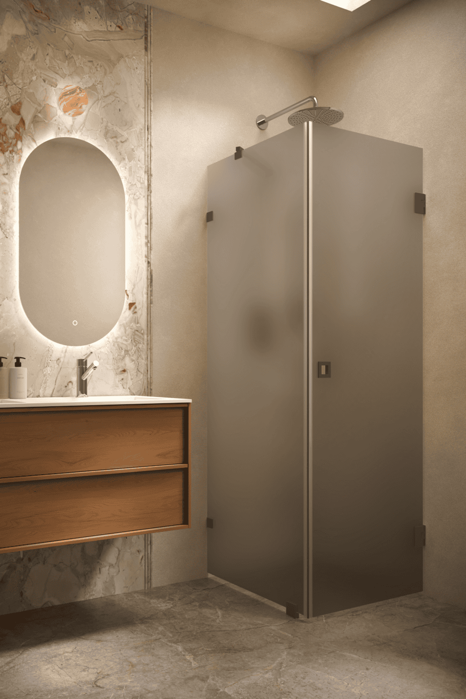 Shower enclosure Hietakari Vetro 540, Cocoa fittings, grey satin glass