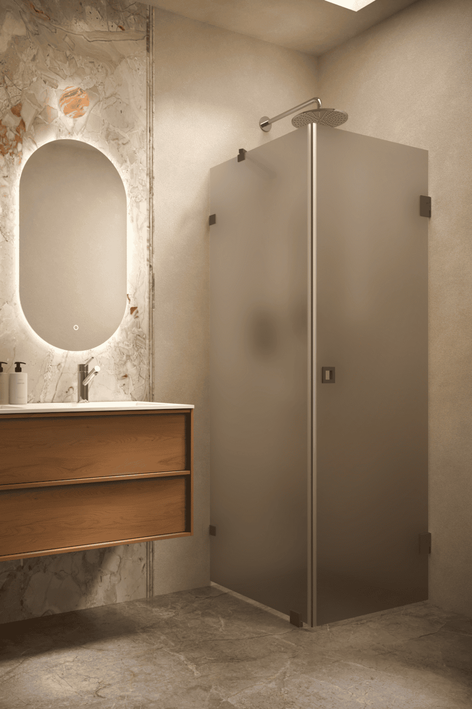 Shower enclosure Hietakari Vetro 540, Cocoa fittings, brown satin glass