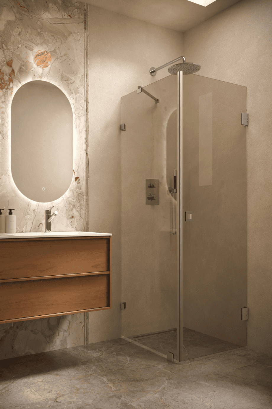 Shower enclosure Hietakari Vetro 540, brushed fittings, bronze tinted glass