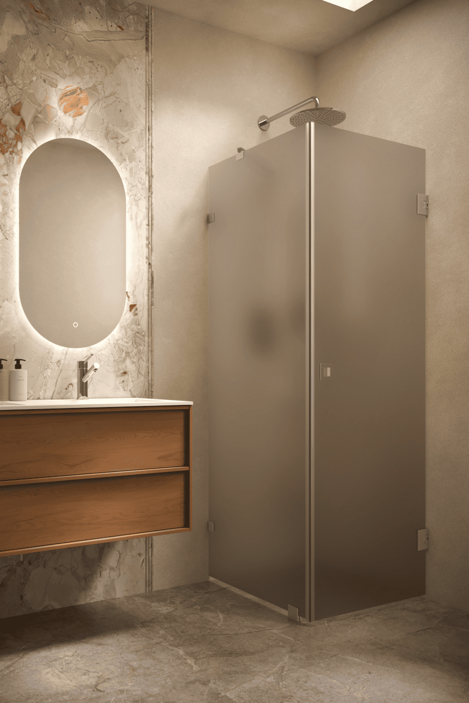 Shower enclosure Hietakari Vetro 540, brushed fittings, brown satin glass