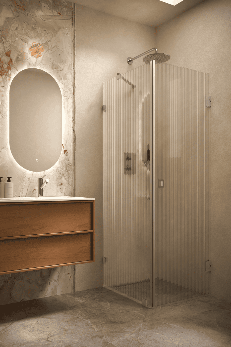 Shower enclosure Hietakari Vetro 540, chrome fittings, reeded glass