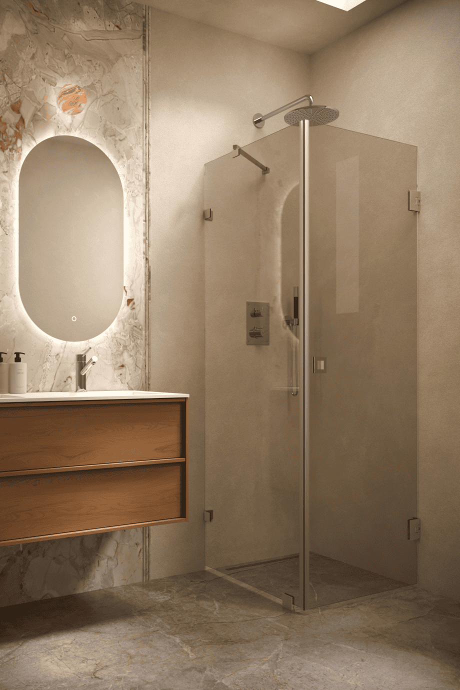 Shower enclosure Hietakari Vetro 540, brass fittings, bronze tinted glass