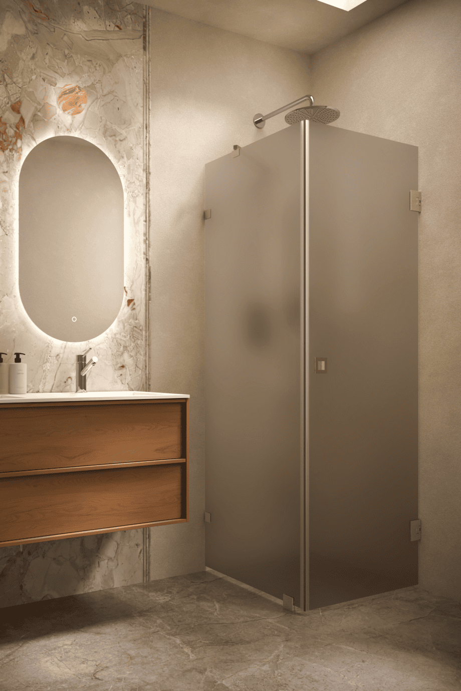 Shower enclosure Hietakari Vetro 540, brass fittings, brown satin glass