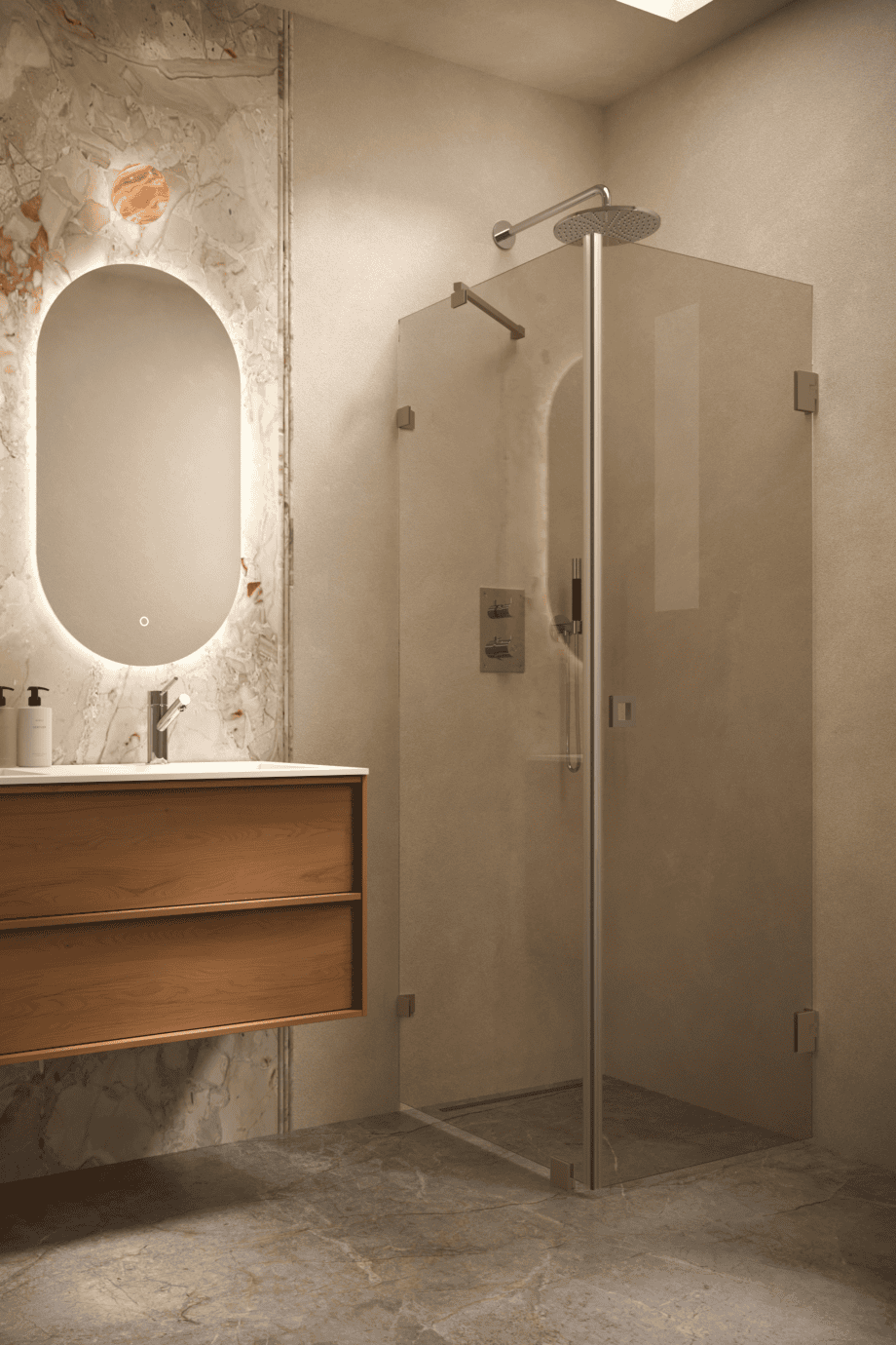 Shower enclosure Hietakari Vetro 540, Mocha fittings, bronze tinted glass