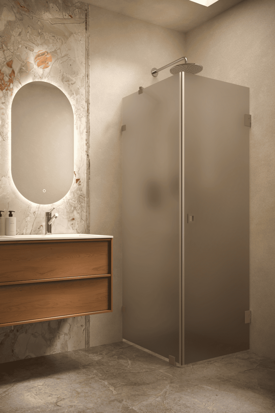 Shower enclosure Hietakari Vetro 540, Mocha fittings, brown satin glass
