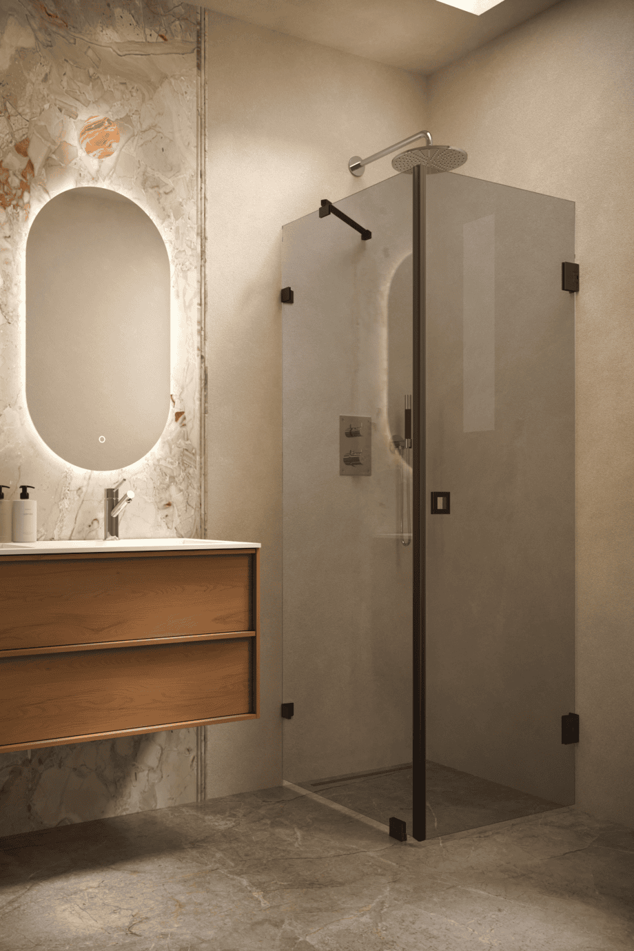 Shower enclosure Hietakari Vetro 540, black fittings, grey tinted glass
