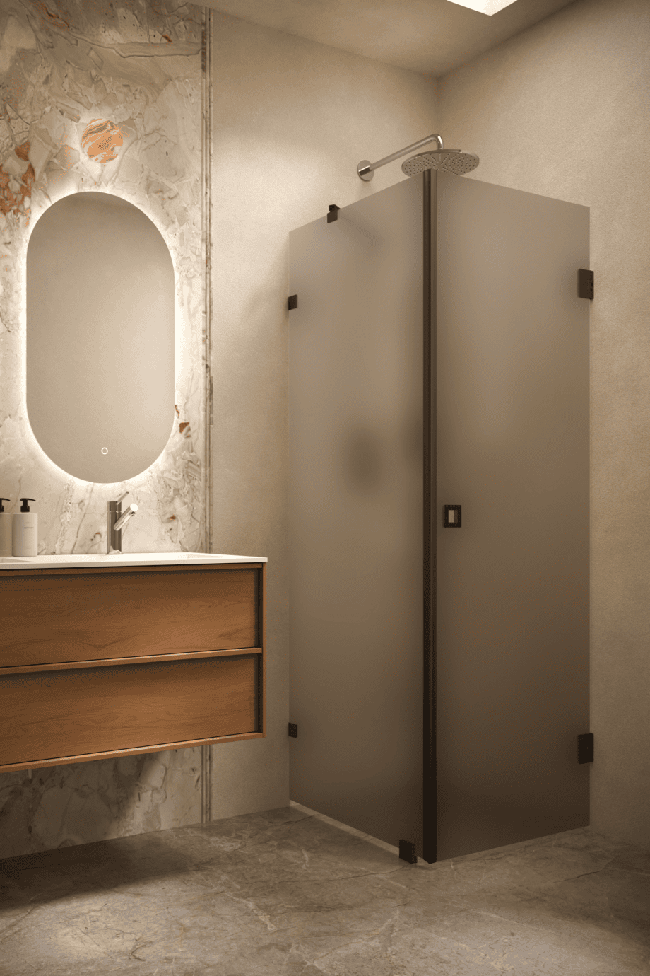 Shower enclosure Hietakari Vetro 540, black fittings, brown satin glass