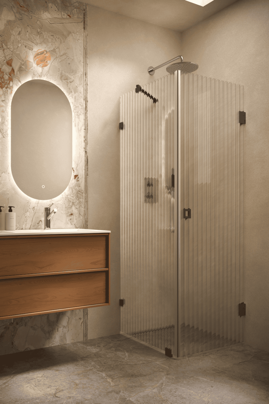Shower enclosure Hietakari Vetro 540, black fittings, reeded glass