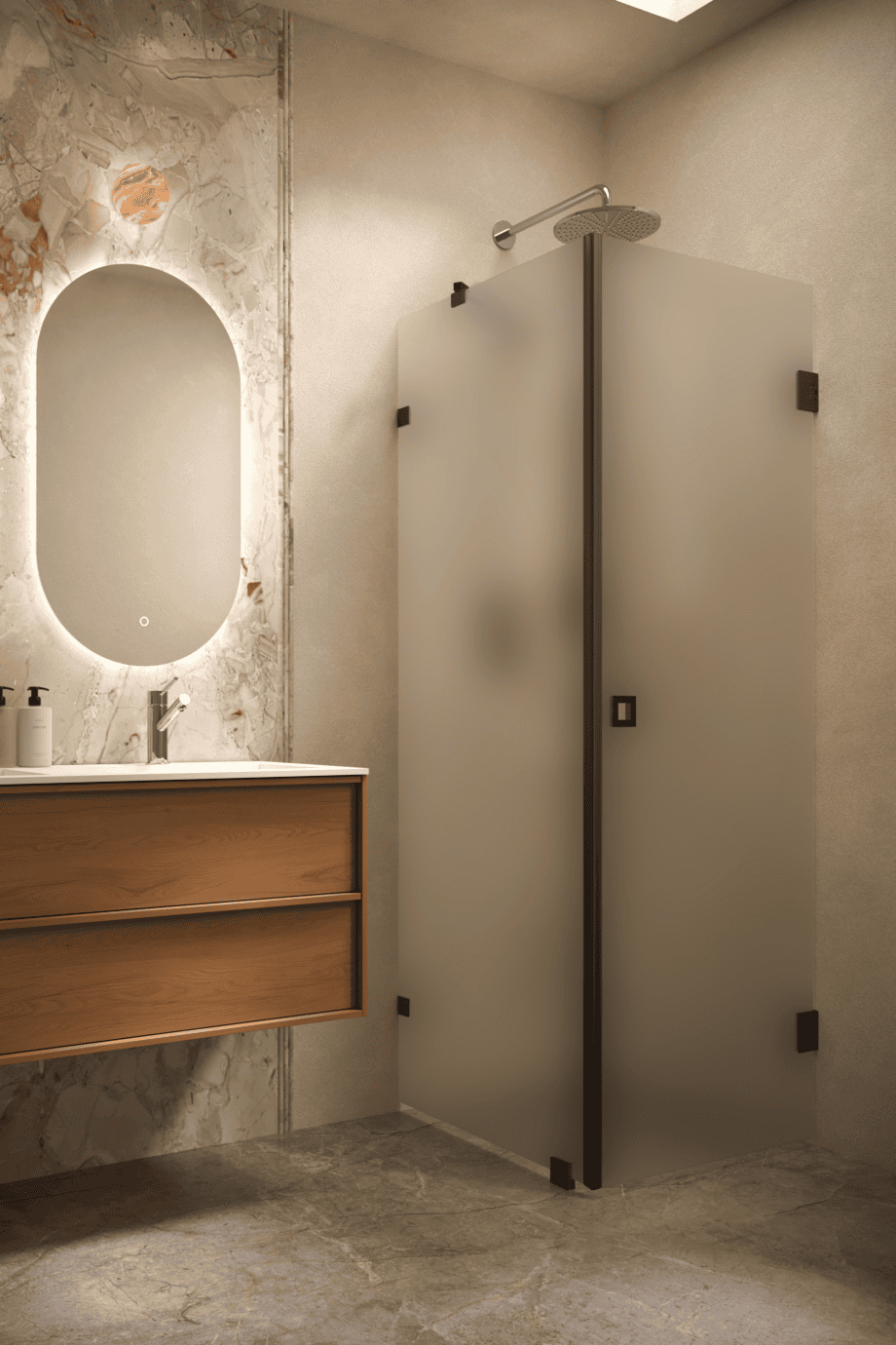 Shower enclosure Hietakari Vetro 540, black fittings, satin frosted glass