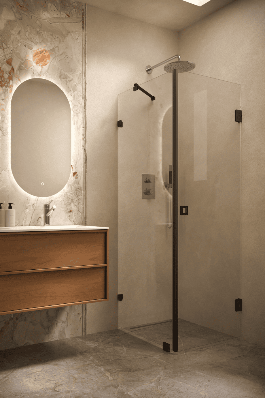 Shower enclosure Hietakari Vetro 540, black fittings, super bright glass