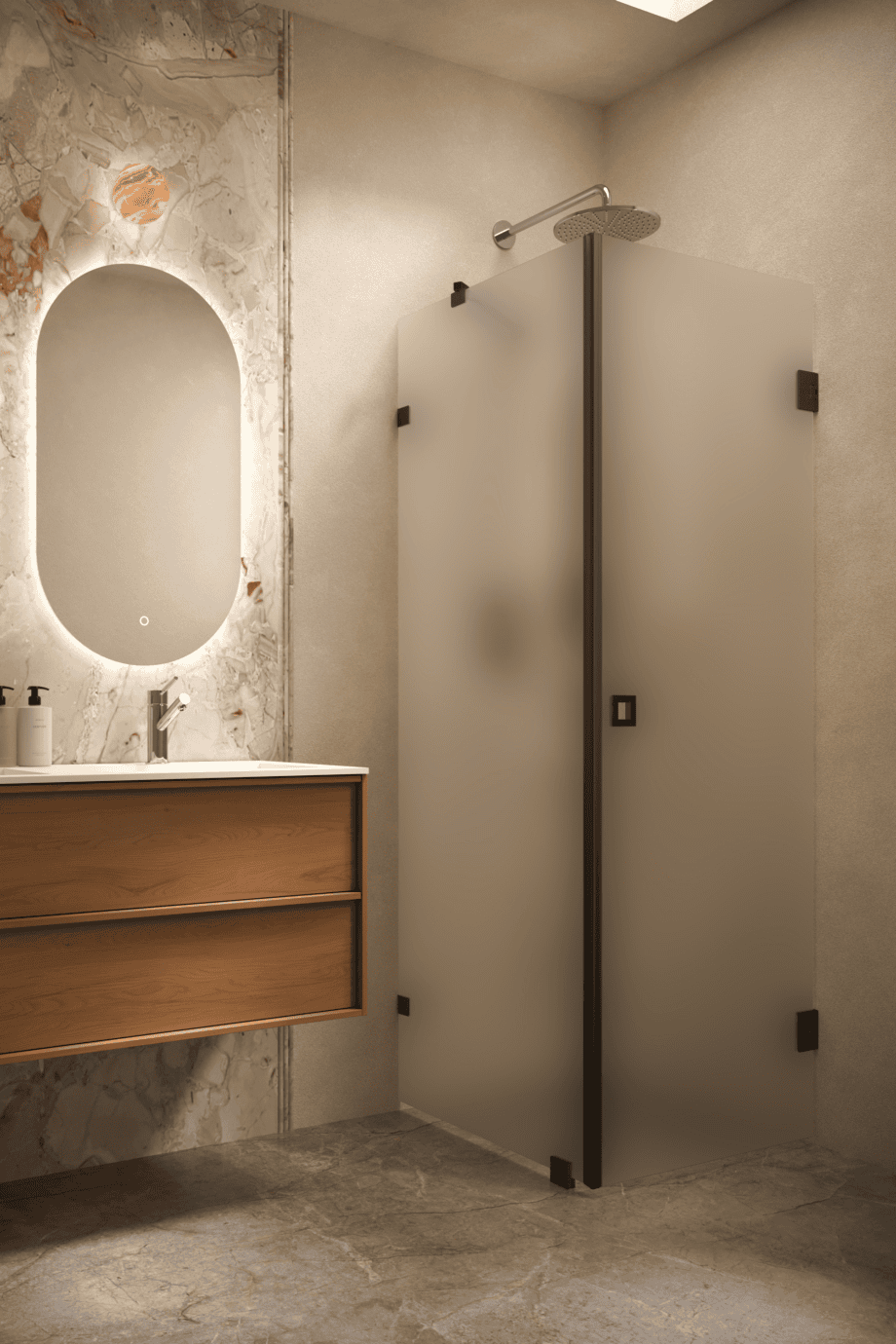 Shower enclosure Hietakari Vetro 540, black fittings, super bright satin glass