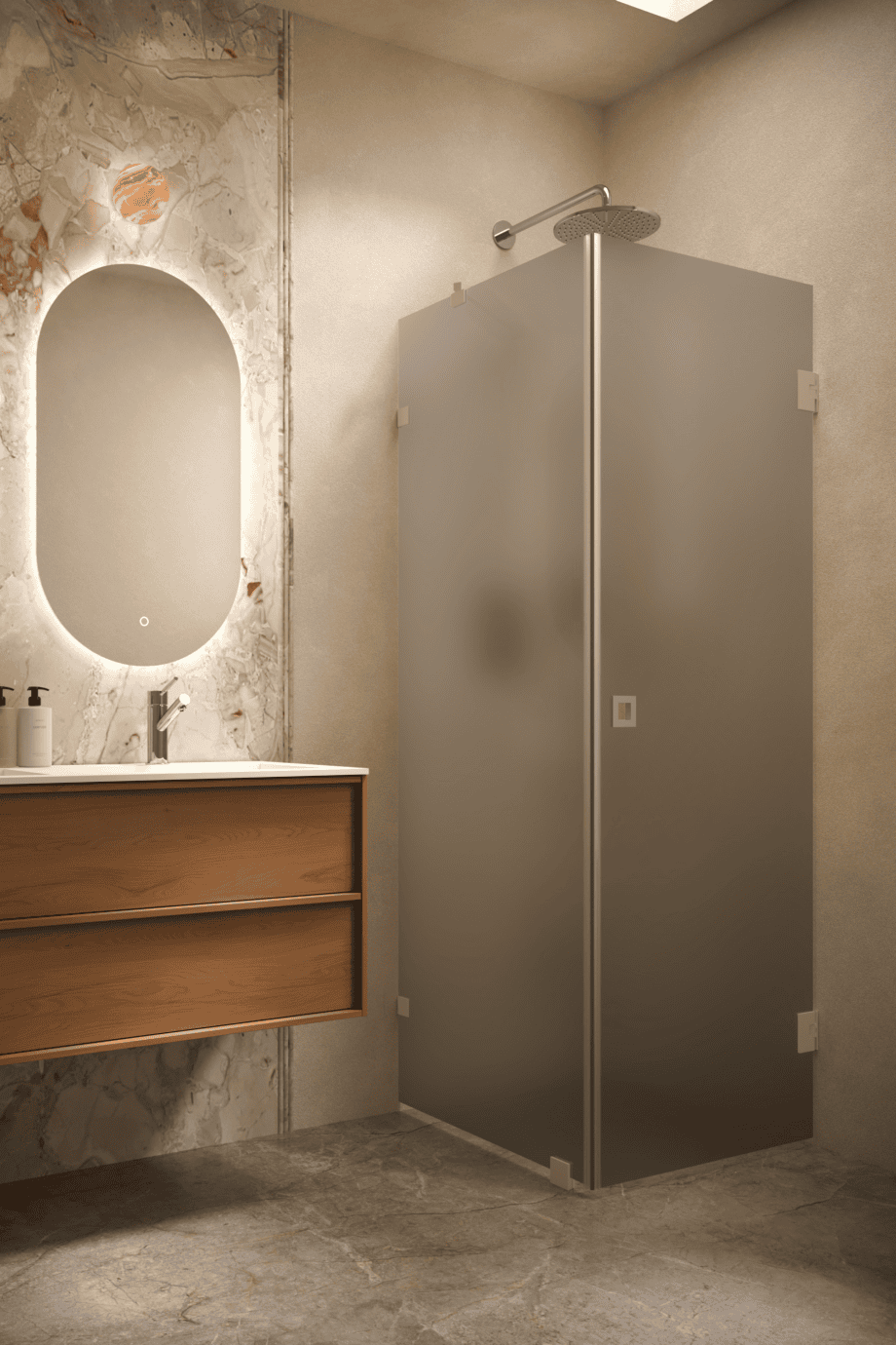 Shower enclosure Hietakari Vetro 540, Sand fittings, grey satin glass