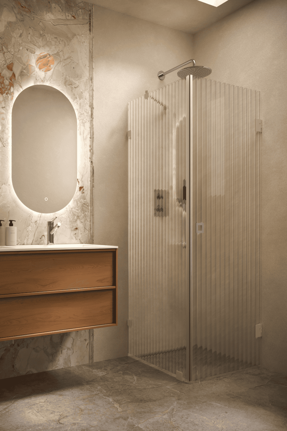 Shower enclosure Hietakari Vetro 540, Sand fittings, reeded glass