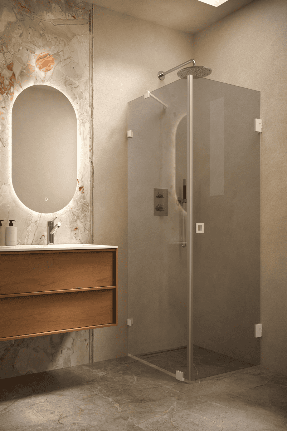 Shower enclosure Hietakari Vetro 540, white fittings, grey tinted glass