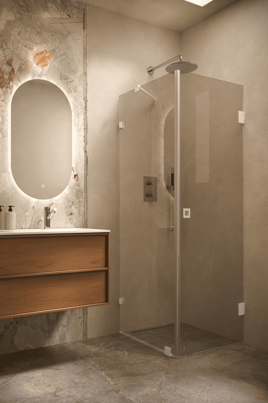 Shower enclosure Hietakari Vetro 540, white fittings, bronze tinted glass