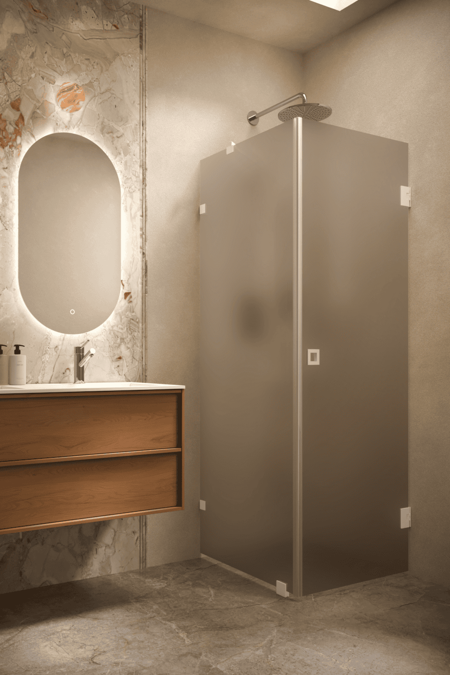 Shower enclosure Hietakari Vetro 540, white fittings, brown satin glass