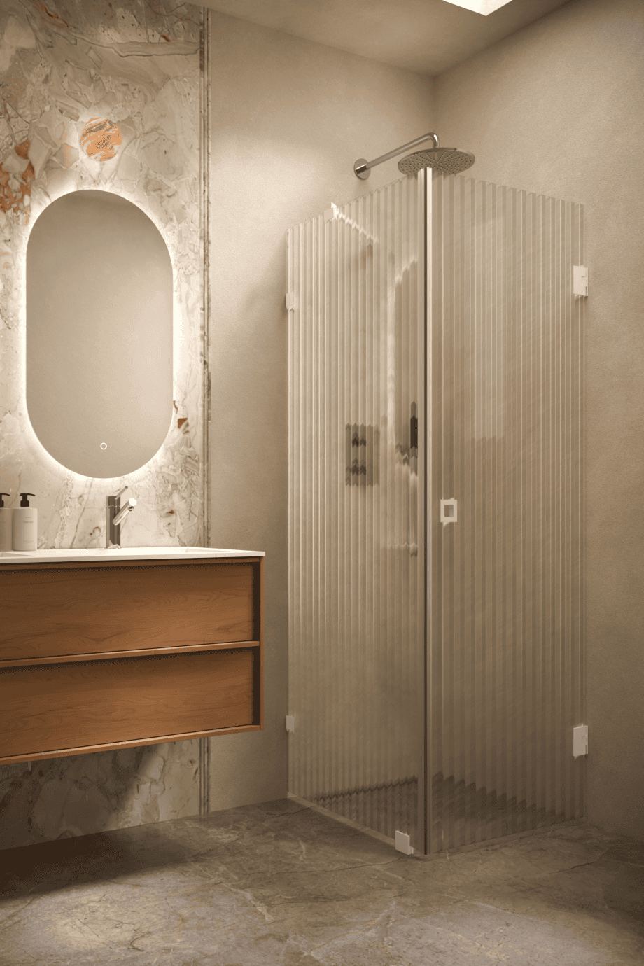 Shower enclosure Hietakari Vetro 540, white fittings, reeded glass