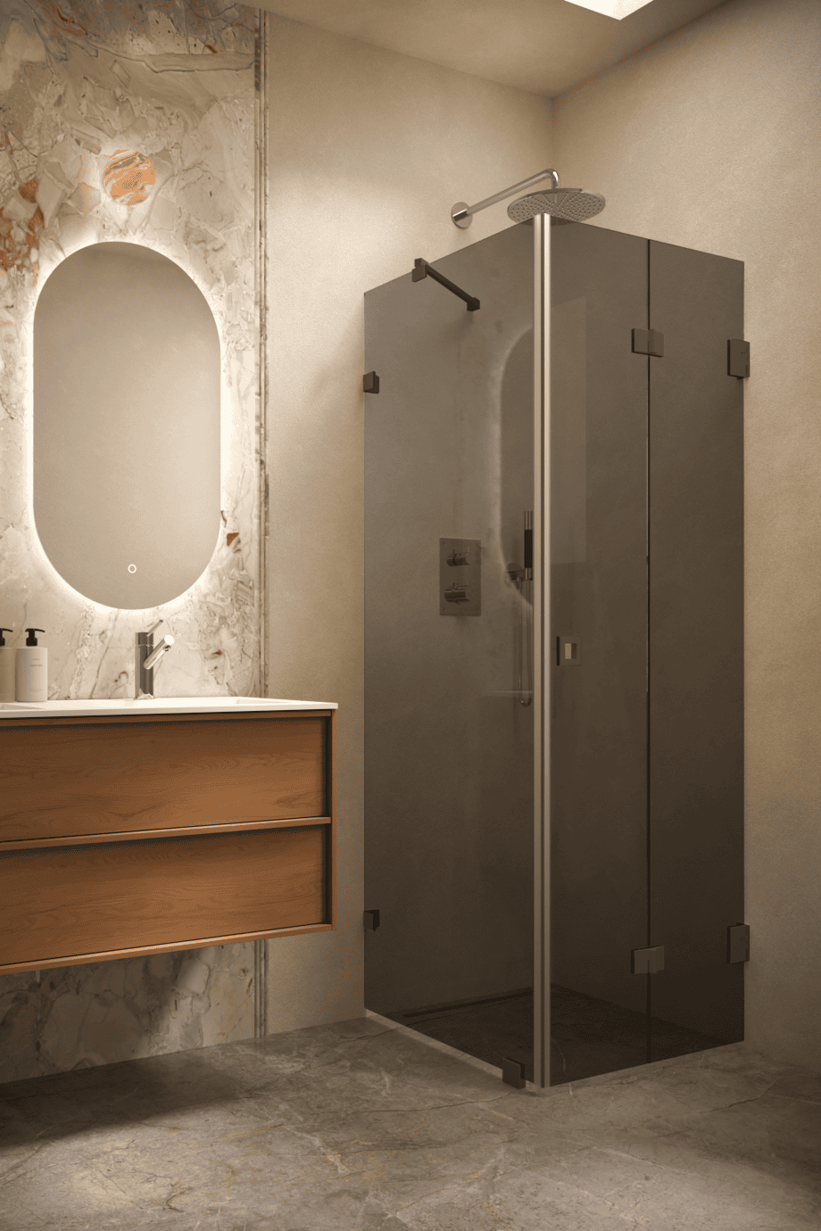 Shower enclosure Hietakari Vetro 541, Cocoa fittings, black glass Shower enclosure Hietakari Vetro 541, Cocoa fittings, black glass
