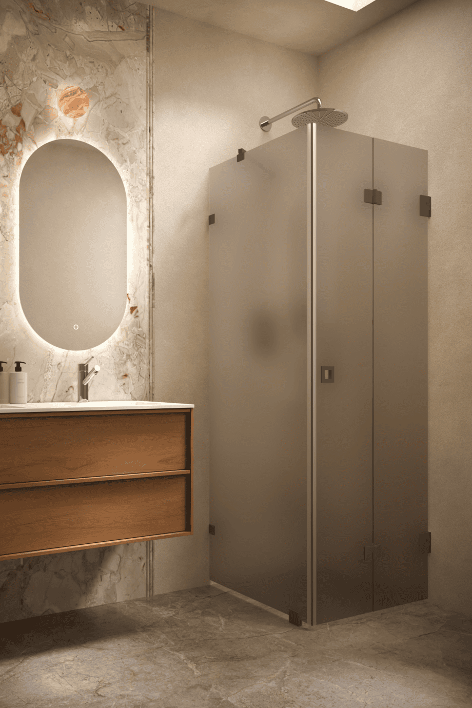 Shower enclosure Hietakari Vetro 541, Cocoa fittings, brown satin glass Shower enclosure Hietakari Vetro 541, Cocoa fittings, brown satin glass