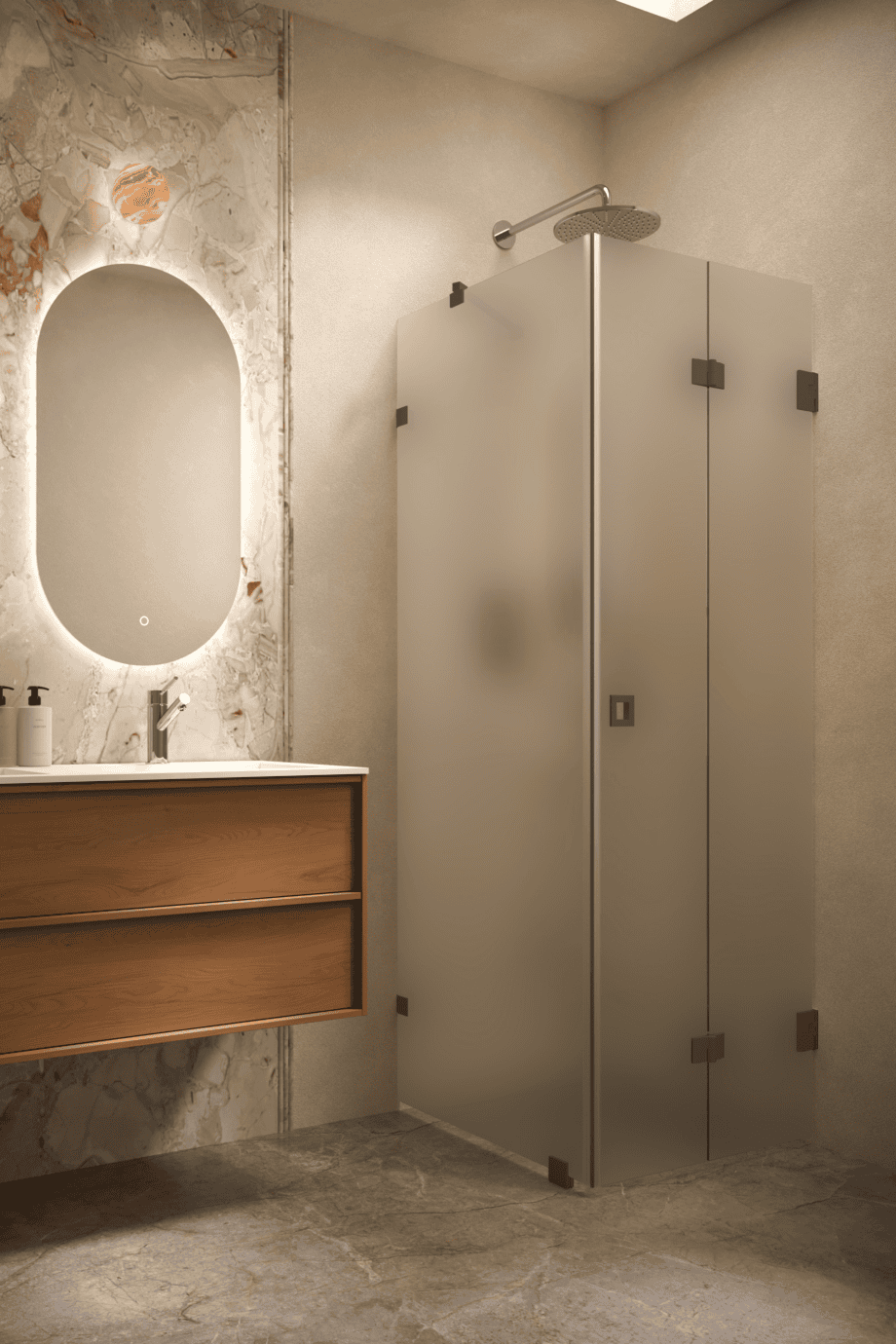 Shower enclosure Hietakari Vetro 541, Cocoa fittings, satin frosted glass Shower enclosure Hietakari Vetro 541, Cocoa fittings, satin frosted glass