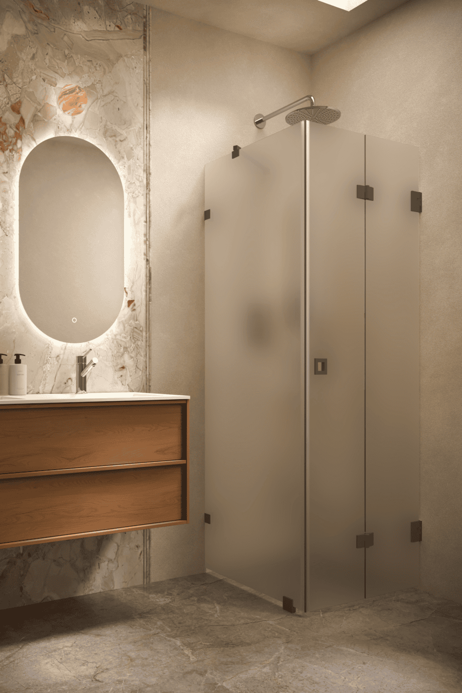 Shower enclosure Hietakari Vetro 541, Cocoa fittings, super bright satin glass Shower enclosure Hietakari Vetro 541, Cocoa fittings, super bright satin glass