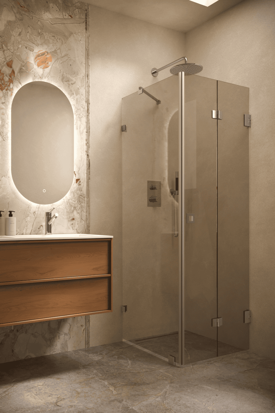 Shower enclosure Hietakari Vetro 541, brushed fittings, bronze tinted glass Shower enclosure Hietakari Vetro 541, brushed fittings, bronze tinted glass