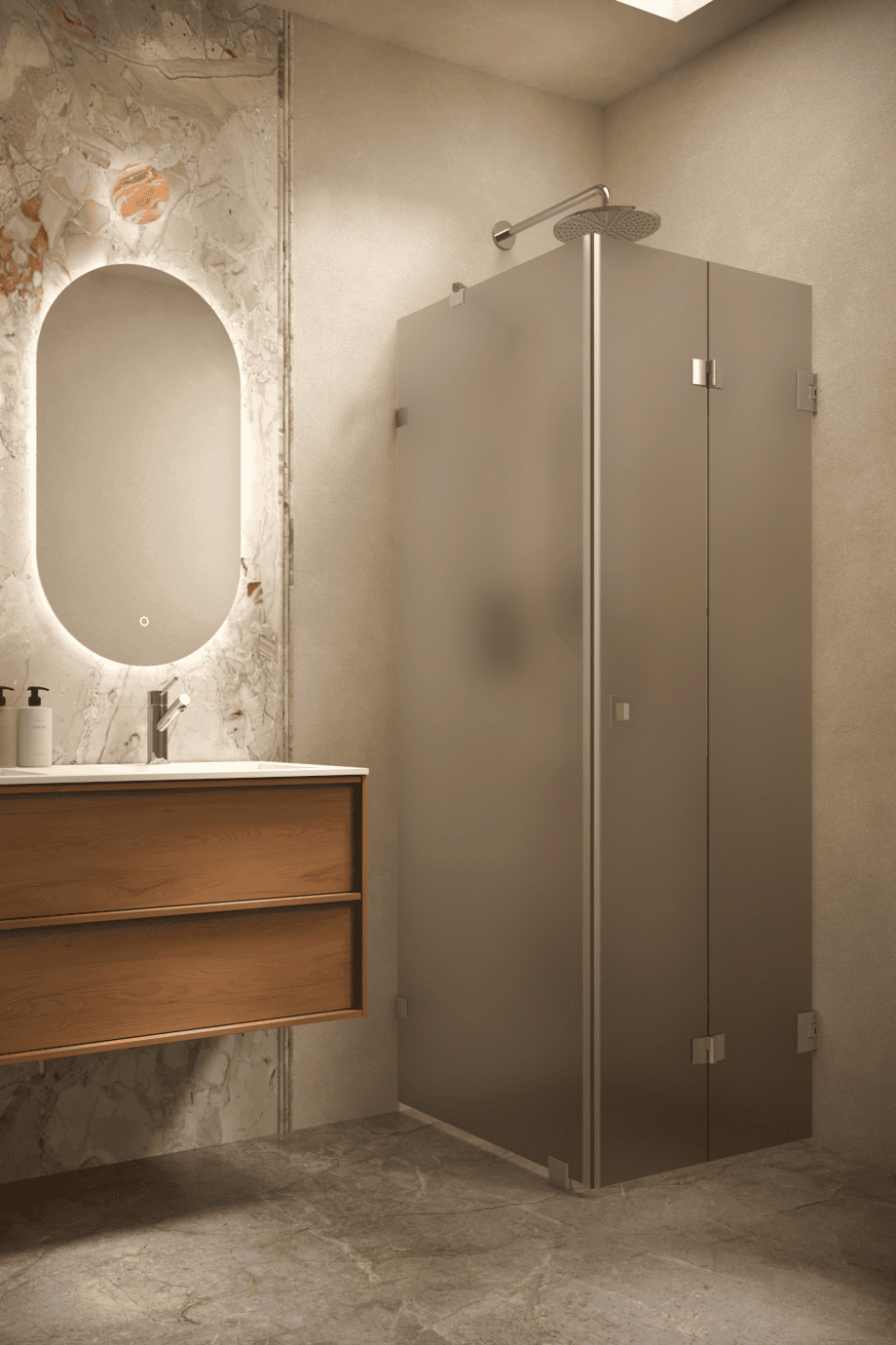 Shower enclosure Hietakari Vetro 541, brushed fittings, brown satin glass Shower enclosure Hietakari Vetro 541, brushed fittings, brown satin glass