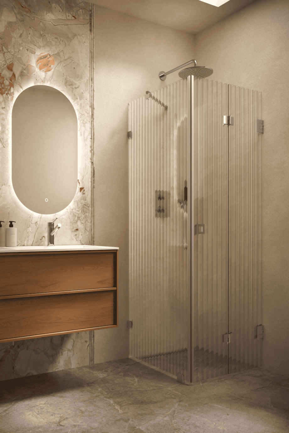 Shower enclosure Hietakari Vetro 541, brushed fittings, reeded glass Shower enclosure Hietakari Vetro 541, brushed fittings, reeded glass